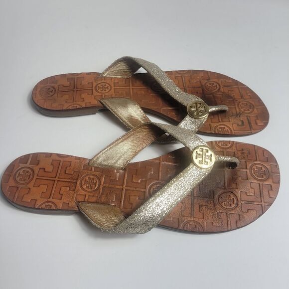 Tory Burch Thora Gold Metallic Sandals - Picture 2 of 5
